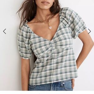 👕 NWT Madewell Puff-Sleeve Ruched Bodice Top